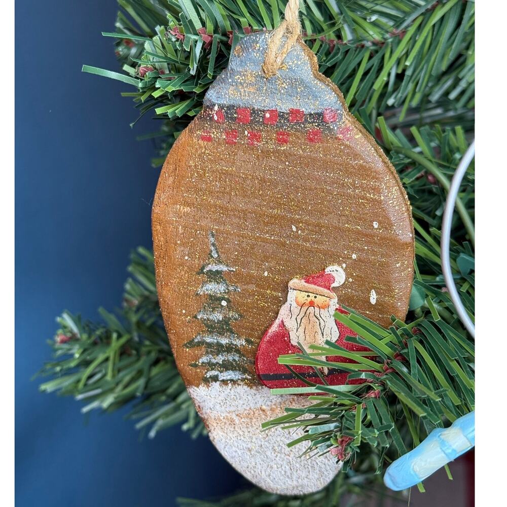 Wooden Painted Santa Ornament